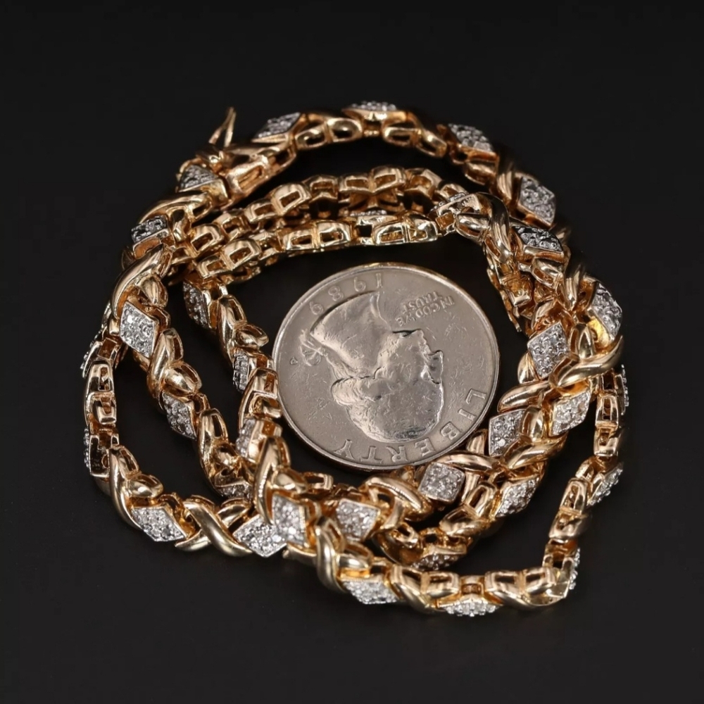 Sterling Silver 925 ROSS SIMONS 6mm Diamond XOXO 17.5" Gold Tennis Necklace 35g - Picture 11 of 12